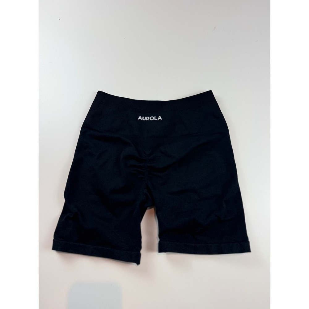 AUROLA Women Black High Waisted Seamless Scrunch Butt Biker Shorts 6" Inseam